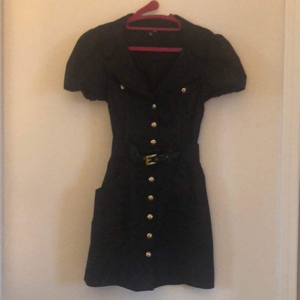 Bebe Black Gold Button-up Dress